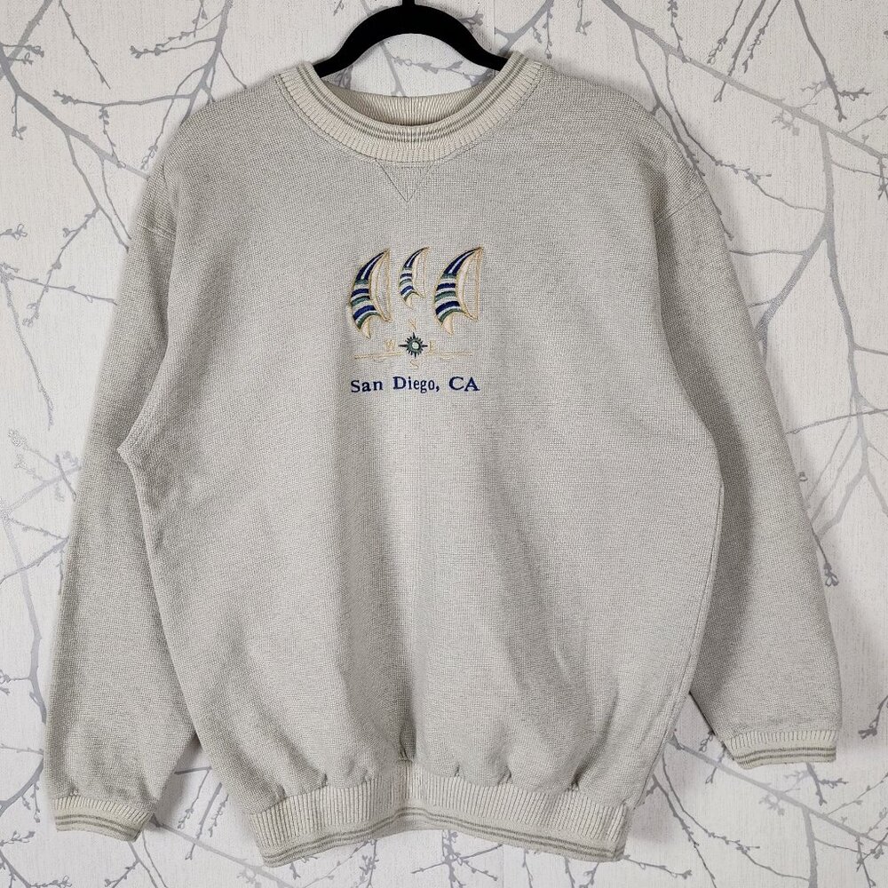 Diport USA Vtg Ivory San Diego CA Embroidered Crewneck Sweatshirt